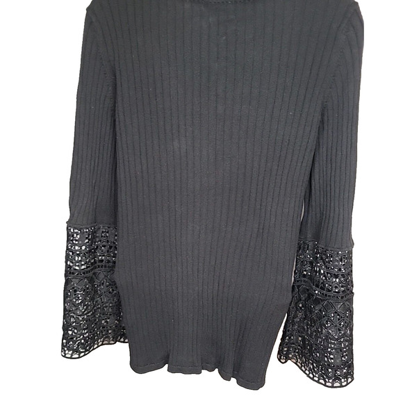 TRIBAL JEANS Black Crochet Embellished Sleeves Pullover Sweater Size G/L - Picture 11 of 11